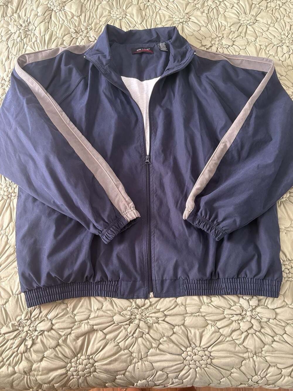 On Line Windbreaker Jacket Size XL Navy Blue Beige Full Zip